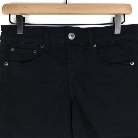 AMERICAN EAGLE Midi Jean Shorts Cut Off Raw Distressed Hem Black Wash Size 4 - Picture 2 of 10